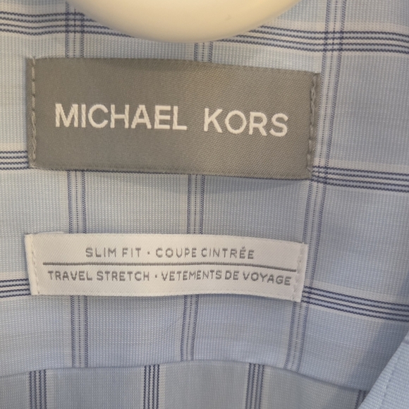 ⭐️Michael Kors Blue Checkered Shirt Size XL Slim Fit - Picture 3 of 4